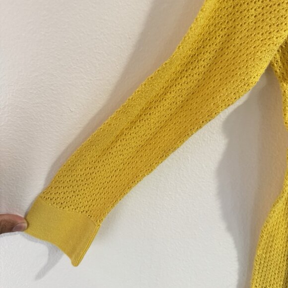 Talbots Cardigan Sweater SP Petite Pima Cotton Yellow Open Knit Button Front - Picture 3 of 7
